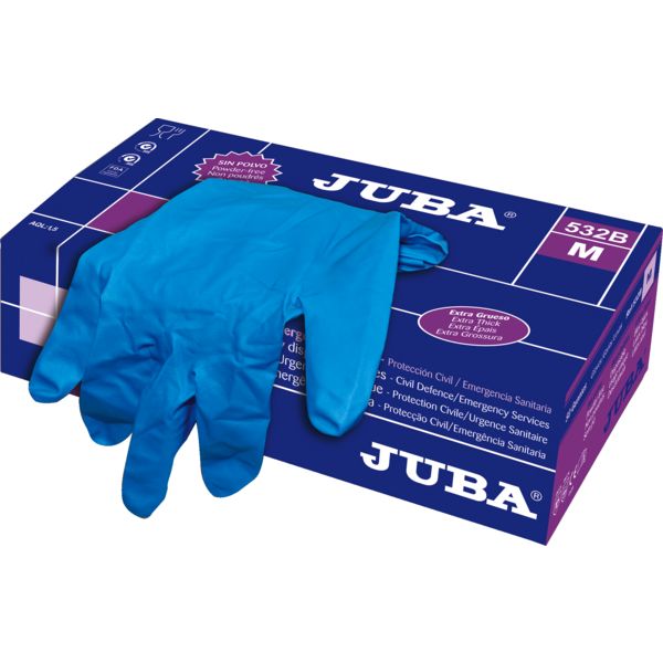 Boite de 50 gants LATEX Bleu non poudrés 30cm 532B JUBA - ProtecNord